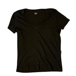madewell plain black tee v neck vneck with a chest pocket size small